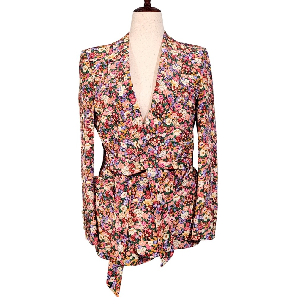 Blaze Milano x Aerin Floral Silk Blazer Robe Women Size III US8 Multicolor Belt